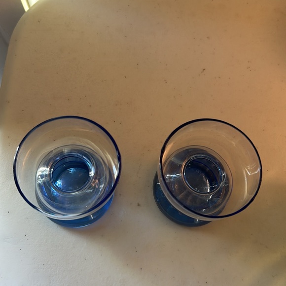 Blue clear two tone shapely glass candlesticks - Picture 3 of 4